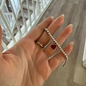 Tiffany and Co (Return to Tiffany) Silver Beaded Bracelet with Red Heart Charm